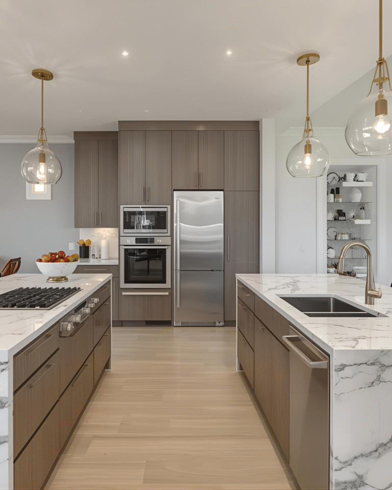 New fitted kitchen with marble worktops in Hove home